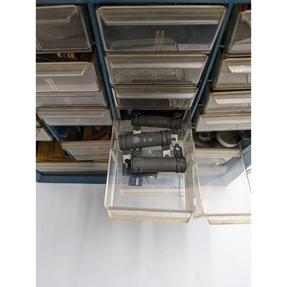 Vintage Metal Bin Screw/ Tool Box Filled With Vintage Transistor Resistors/Parts - Picture 7 of 16